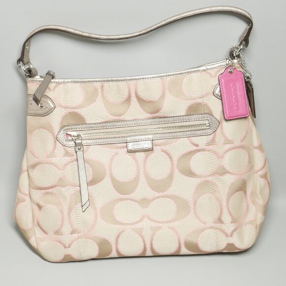Coach Metallic Pink Daisy Outline Signature Metallic Hobo Bag Clean Gently Used - Picture 1 of 7
